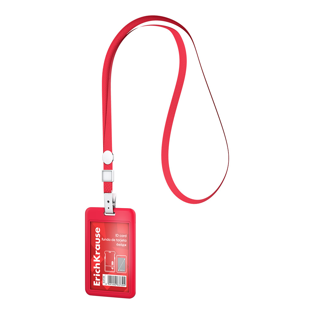 Бейдж вертикальный в комплекте с лентой  ErichKrause слайдер, твердый пластик ABC , размер вставки 54х85 мм, красный (в пакете)