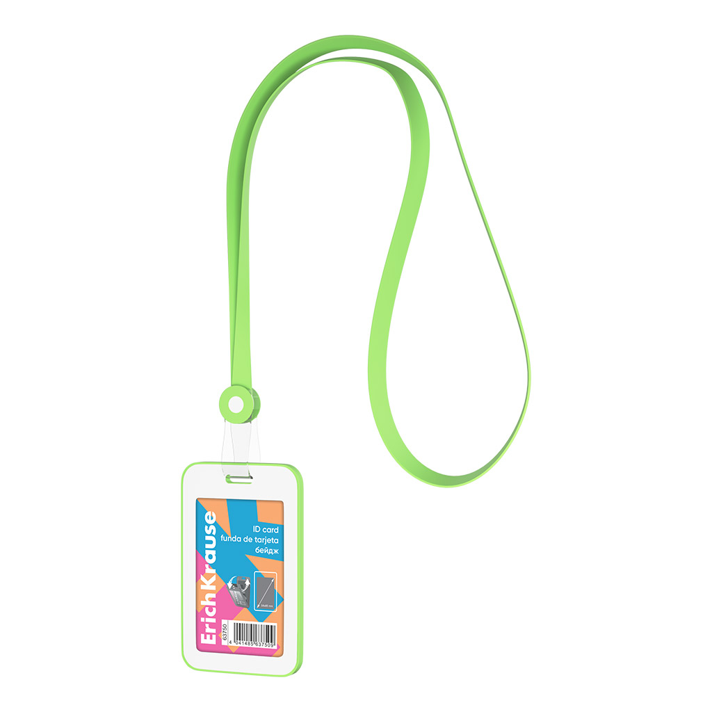 Бейдж вертикальный в комплекте с силиконовой лентой ErichKrause Neon книжка, размер вставки 54х85 мм, зеленый (в пакете)