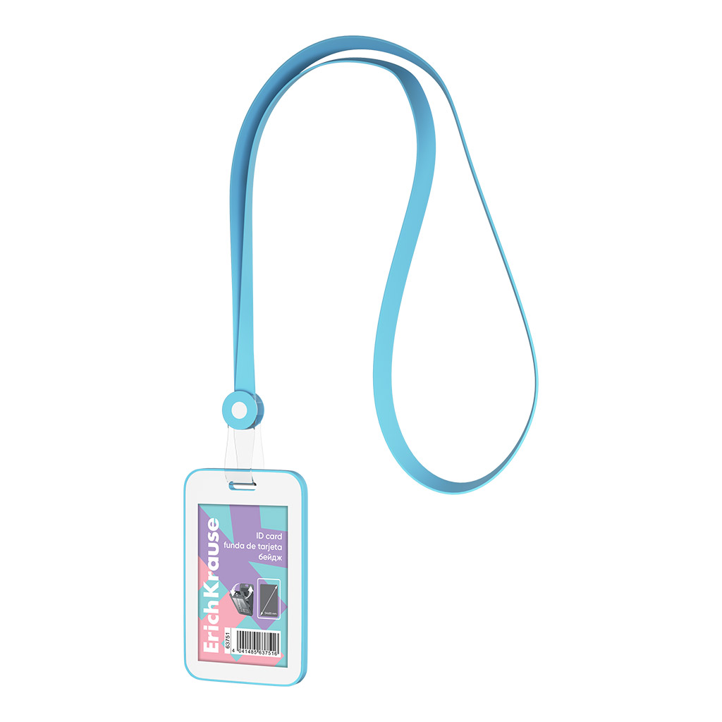 Бейдж вертикальный в комплекте с силиконовой лентой ErichKrause Pastel книжка, размер вставки 54х85 мм, голубой (в пакете)