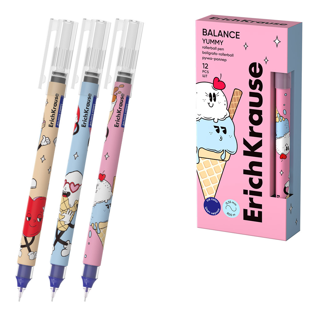 Ручка-роллер ErichKrause Balance Stick Yummy 0.5, цвет чернил синий (в коробке по 12 шт.)