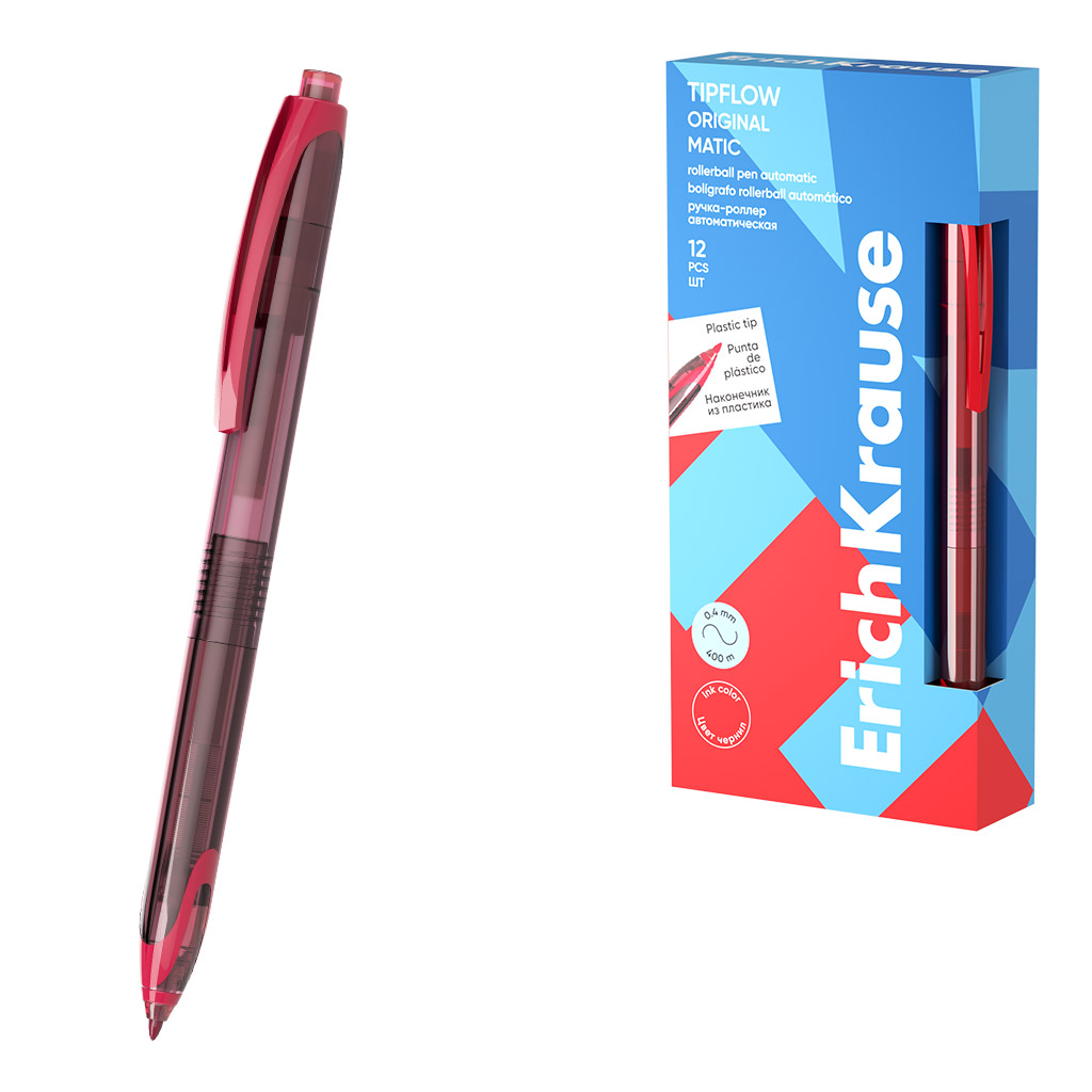 Ручка-роллер автоматическая ErichKrause TipFlow Matic Original 0.5, цвет чернил красный (в коробке по 12 шт.)