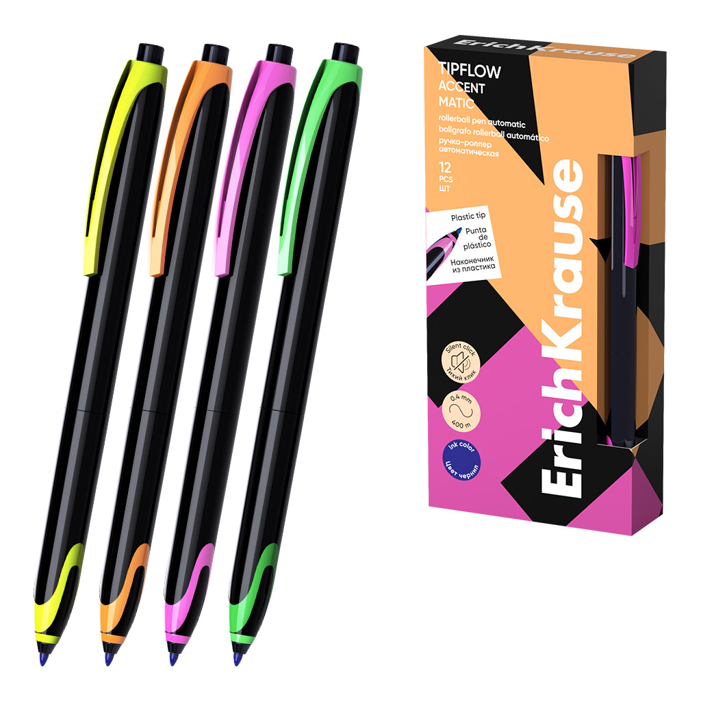 Ручка-роллер автоматическая ErichKrause TipFlow Matic Accent 0.5, цвет чернил синий (в коробке по 12 шт.)