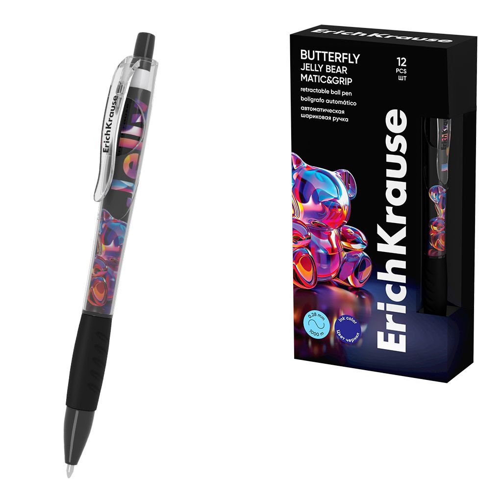 Ручка шариковая автоматическая ErichKrause Butterfly Matic&Grip Jelly Bear 0.7, Super Glide Tech, цв