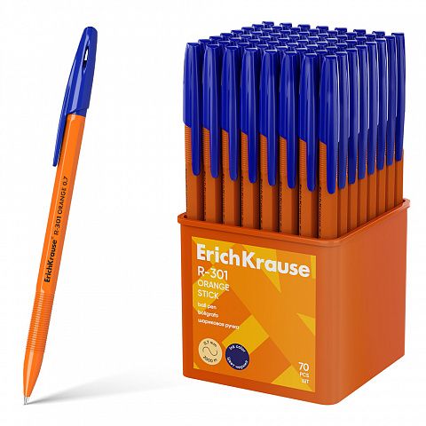 Ручка шариковая ErichKrause R-301 Stick Orange 0.7, цвет чернил синий (в стакане по 70 шт.)