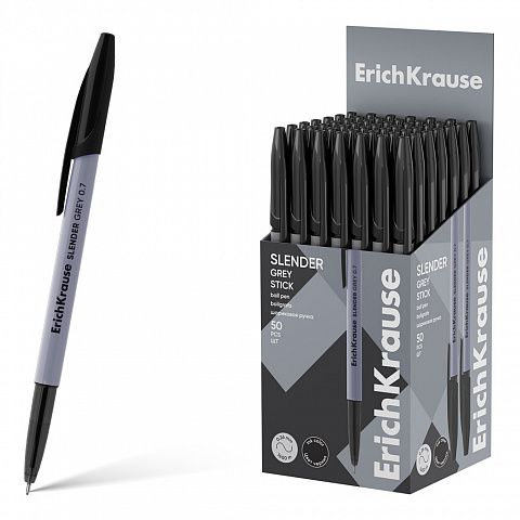 Ручка шариковая ErichKrause Slender Stick Grey 0.7, Super Glide Technology, цвет чернил чёрный (в коробке по 50 шт.)