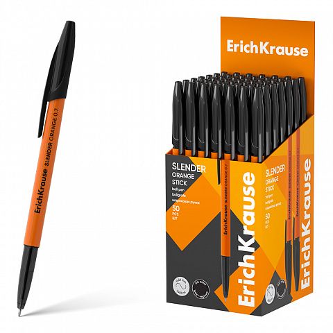 Ручка шариковая ErichKrause Slender Stick Orange 0.7, Super Glide Technology, цвет чернил черный (в коробке по 50 шт.)