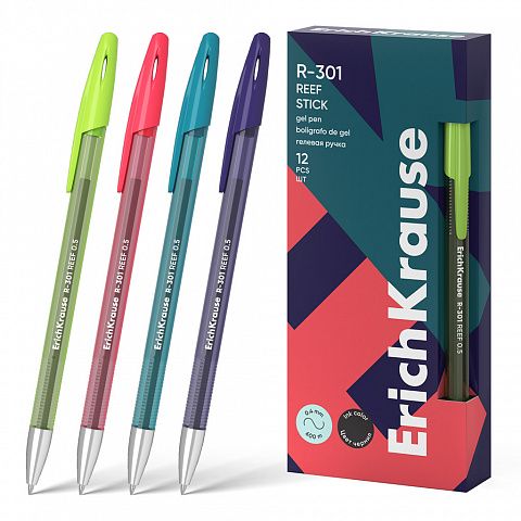 Ручка гелевая ErichKrause R-301 Gel Stick Reef 0.5, цвет чернил черный (в коробке по 12 штук)