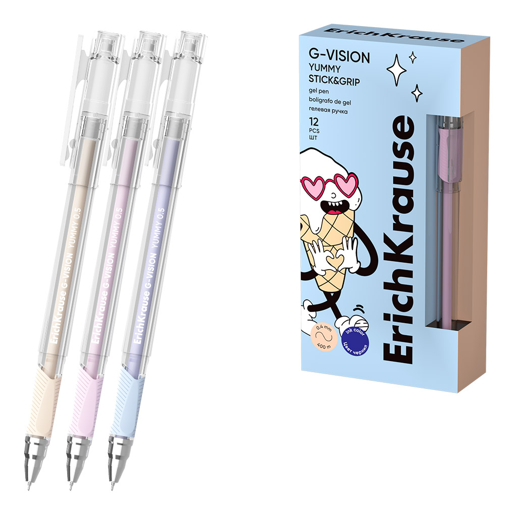Ручка гелевая ErichKrause G-Vision Stick&Grip Yummy 0.5, цвет чернил синий (в коробке по 12 шт.)