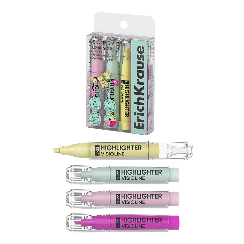 Набор текстовыделителей  EK Visioline V-22 Floral Soul, 4цв., 0,6-3мм.