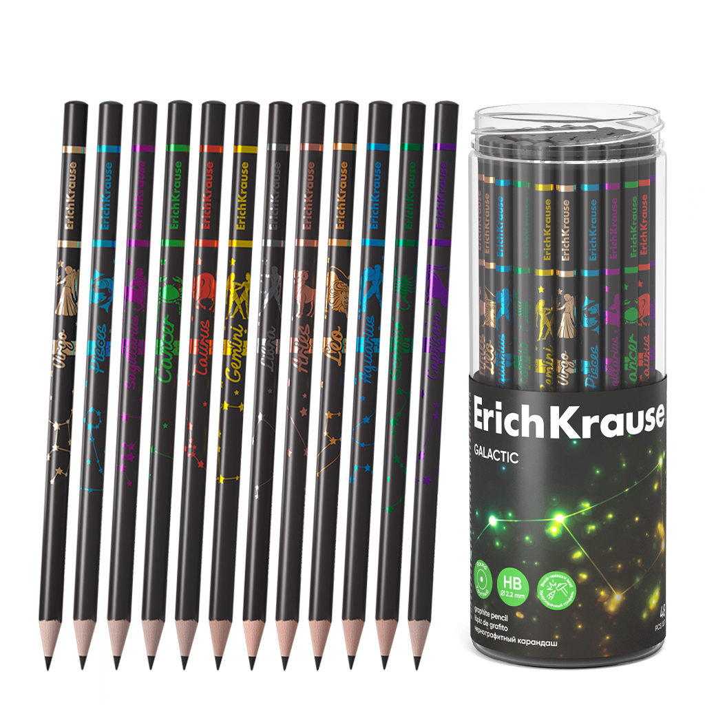 Чернографитный карандаш ErichKrause Galactic, круглый, НВ (в тубусе по 48 шт.)