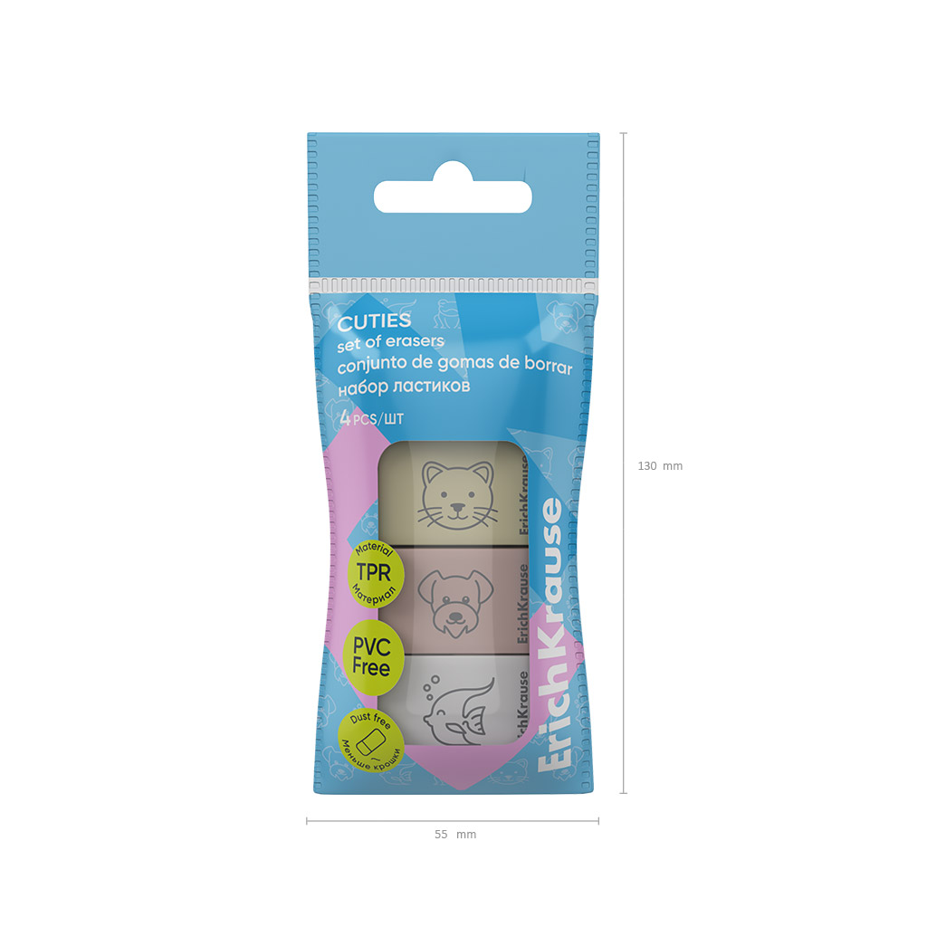 Набор из 4 ластиков ErichKrause Cuties (в пакете)