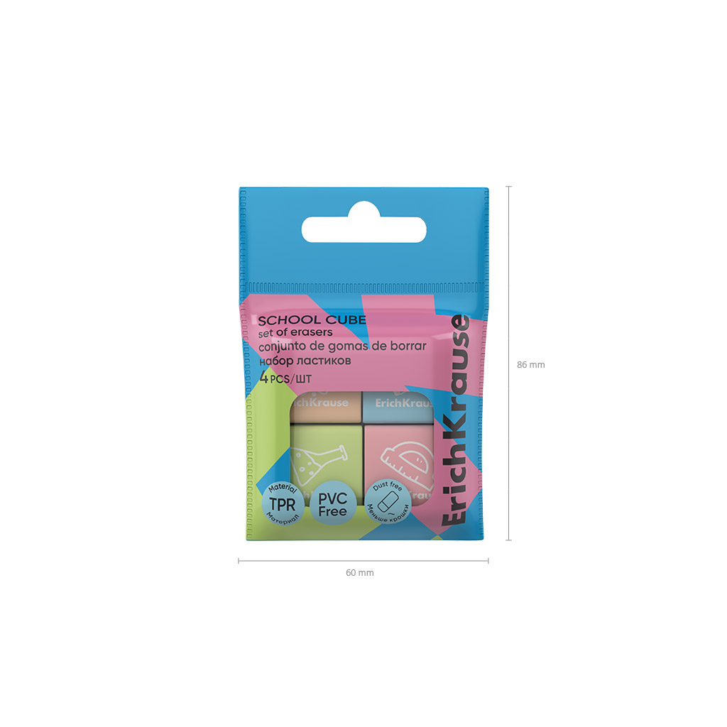 Набор из 4 ластиков ErichKrause School cube (в пакете)