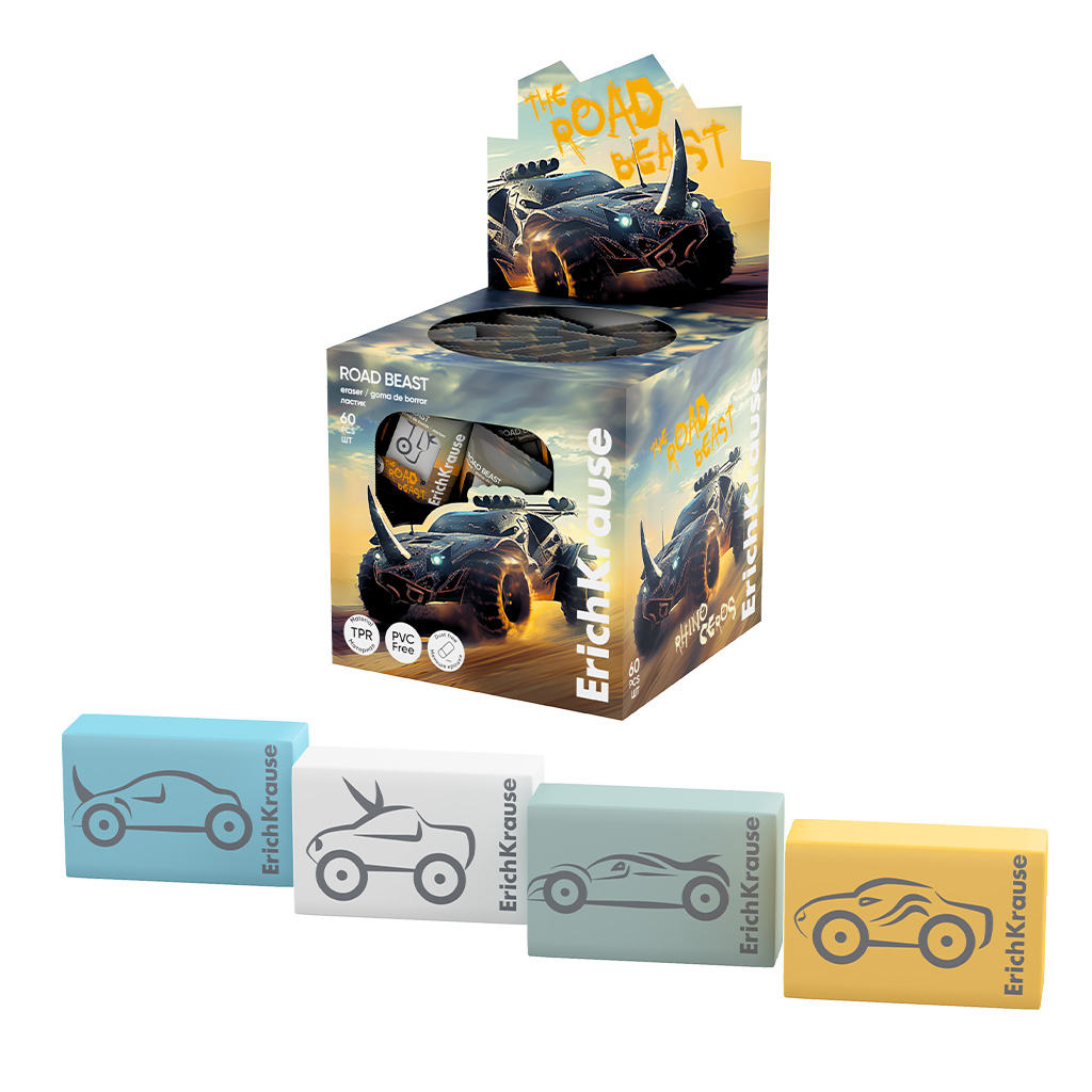 Ластик ErichKrause Road Beast (в коробке по 60 шт.)