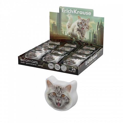 Ластик ErichKrause Big City Cats (в коробке по 24 шт.)