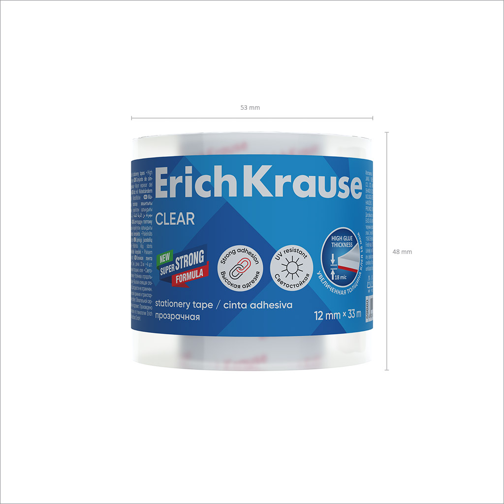 Набор из 4 клейких лент ErichKrause Clear, 12ммх33м, прозрачный (в пленке)