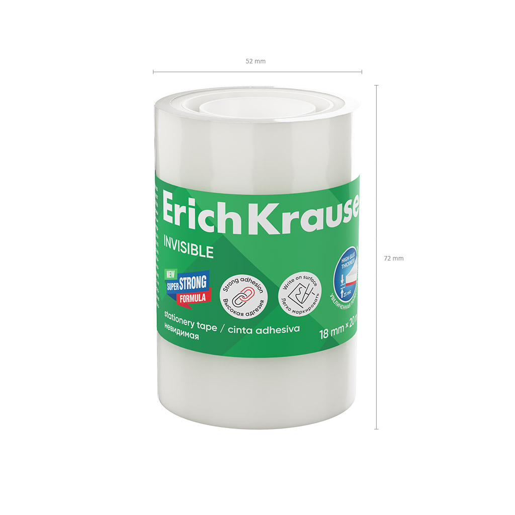 Набор из 4 клейких лент ErichKrause Invisible, прозрачная с матовой поверхностью, 18ммх20м (в пленке)