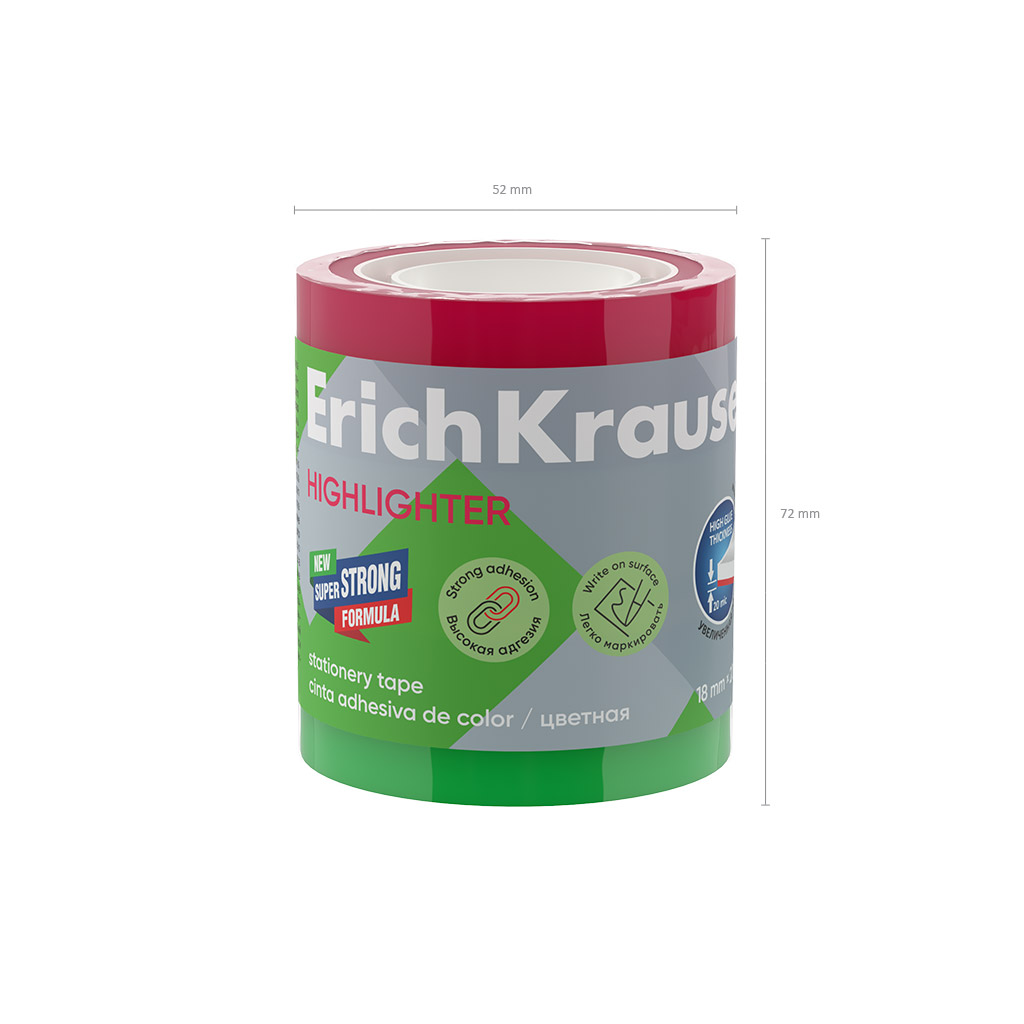 Набор из 3 клейких лент ErichKrause Highlighter, 18ммх20м, полупрозрачная, цветная, ассорти (в пленке)