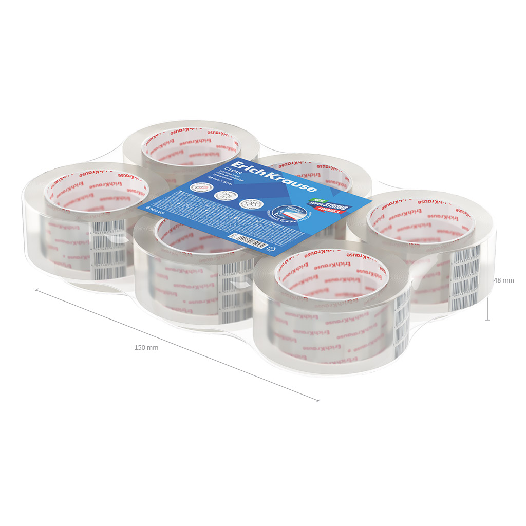 Набор из 6 клейких лент упаковочных ErichKrause Clear, 48mmх50m, прозрачный (в пленке)