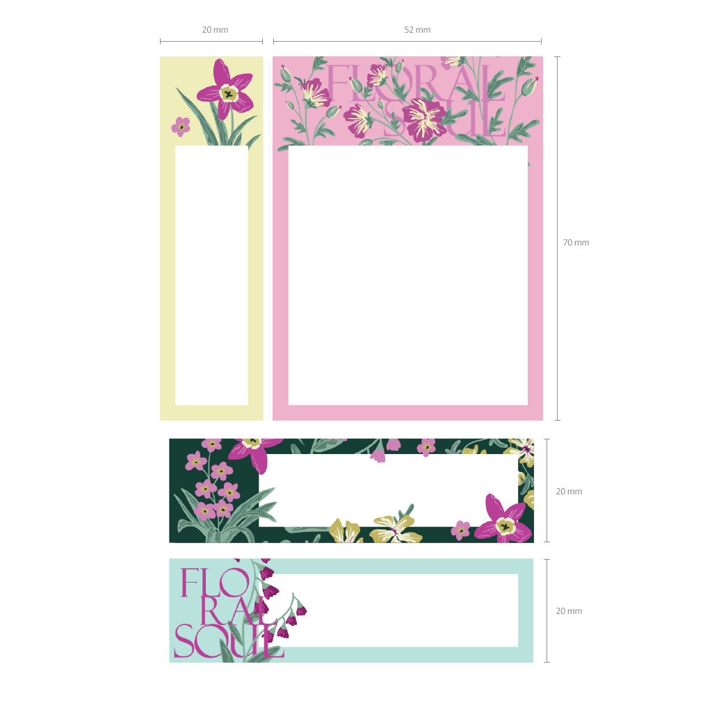 Клейкие закладки бумажные ErichKrause Floral Soul, 70X52 мм, 20X70 мм, 70X20 мм, 80 листов