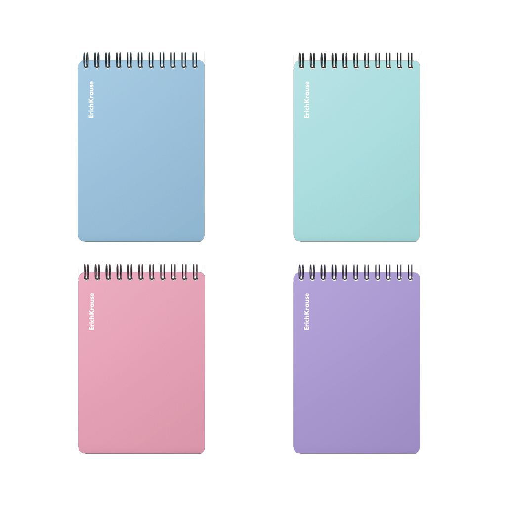 Блокнот с пласт. обл. на спирали ErichKrause Пастель, текстура песок, А7, 80 л., клетка_МИКС