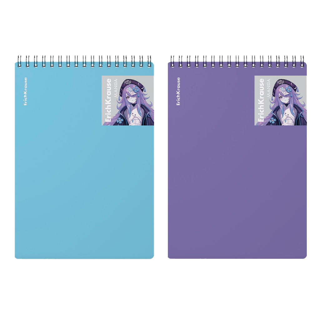 Блокнот с пласт. обл. на спирали ErichKrause Аниме, текстура бархат софт-тач, А5, 80 л., клетка_МИКС