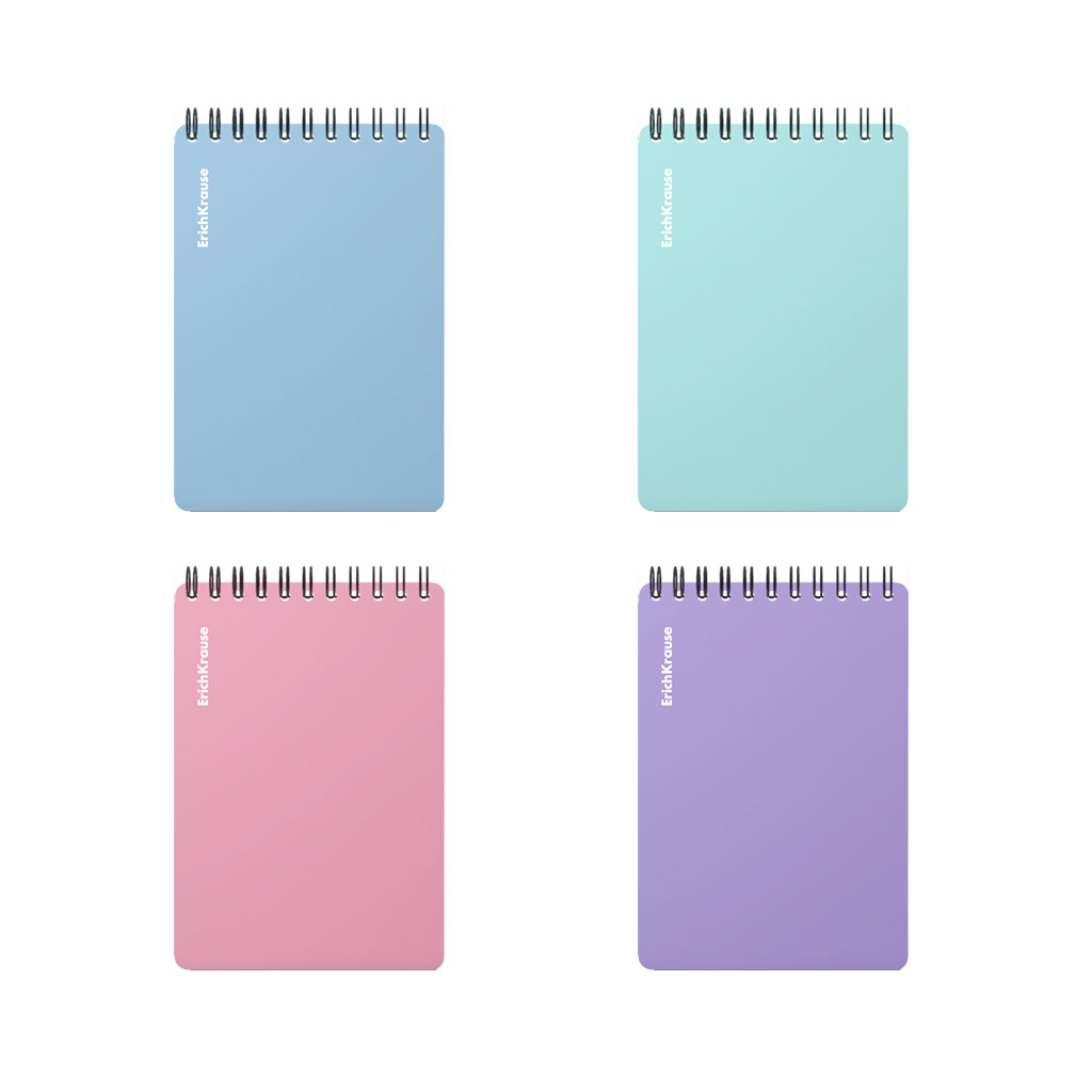 Блокнот с пласт. обл. на спирали ErichKrause Пастель, текстура песок, А6, 80 л., клетка_МИКС