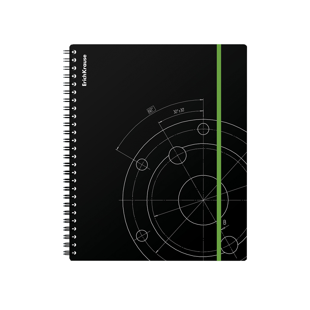 Тетрадь общая с пласт. обл. на спирали ErichKrause Проект, текстура песок, черный, А5+, 80 л., клетка, на резинке