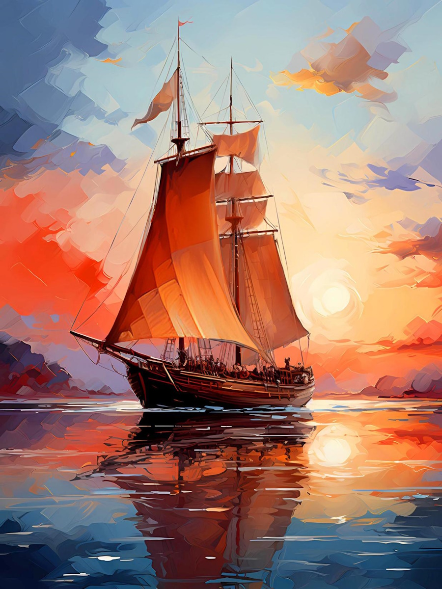 Мозаика алмазная по номерам на холсте (в рулоне)  30*40см "Корабль в бухте"