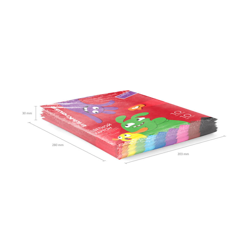 Цветной картон глянцевый на клею ErichKrause, Jolly Friends, А4, 10 листов, 10 цветов, игрушка-набор для детского творчества