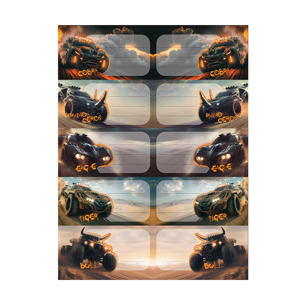 Наклейки на тетрадь ErichKrause Road Beast, 3 листа, в пакете с европодвесом