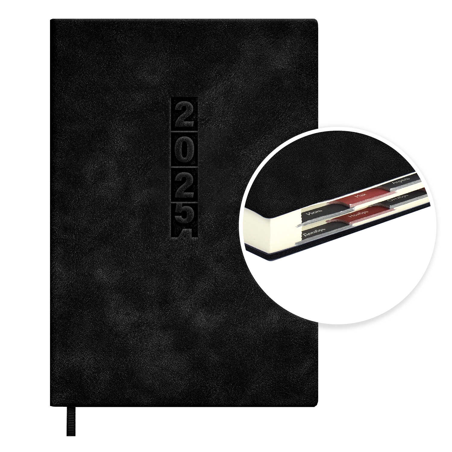 Ежедневник дат. 2025г, А5 176л., кож.зам., мягк.пер. "Тиволи глосс черный" тисн., ляссе