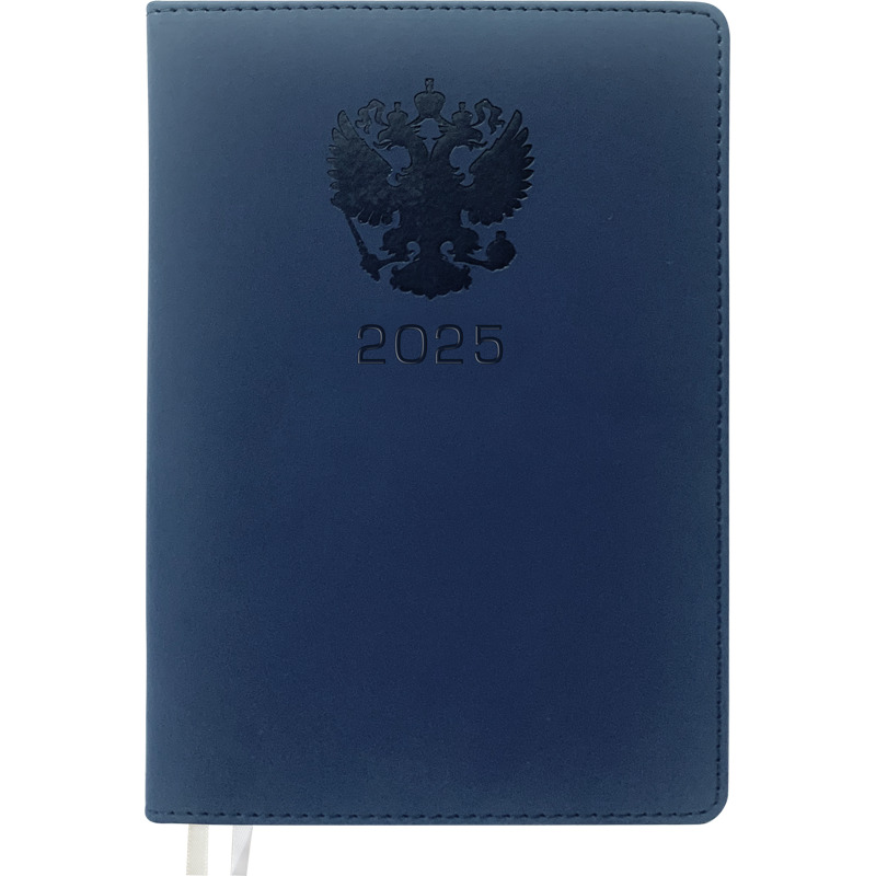 Еженедельник дат. 2025г. А4 64л., тв.обложка, кожзам, Emblem синий, ляссе