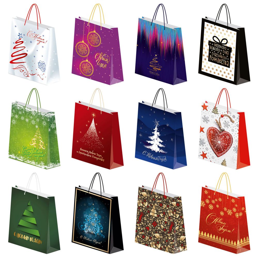 Пакет подар. бум. новогодн. 20*24*11,5 см 160 гр/м2 Новогоднее ассорти