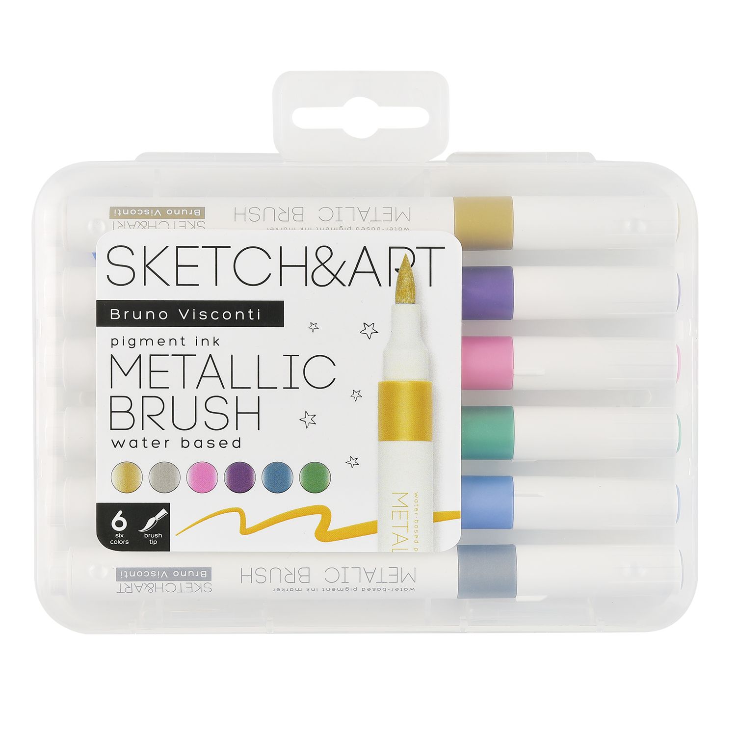 Набор маркеров акриловых   6цв. кистевидн. "Sketch and Art. Металлик" 1-4мм