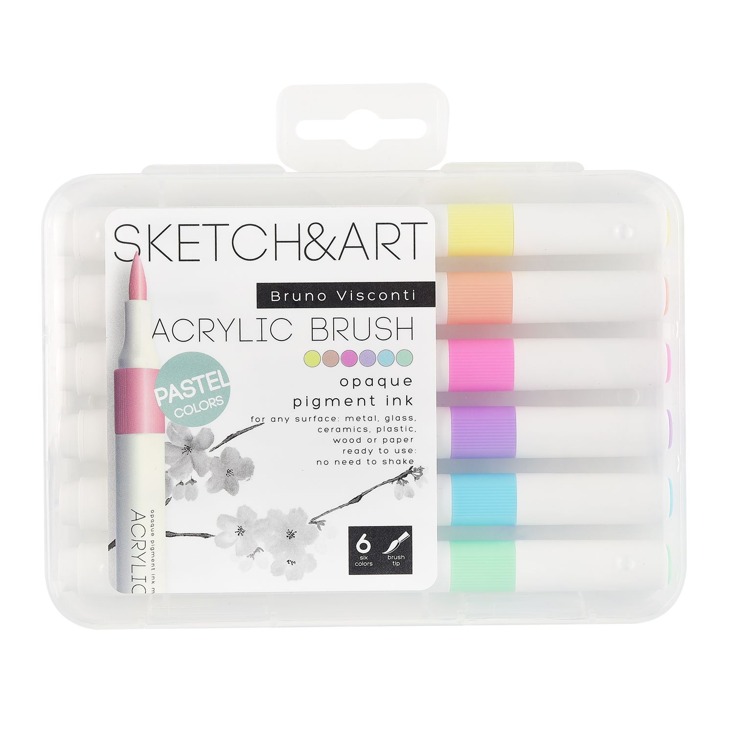 Набор маркеров акриловых   6цв. кистевидн. "Sketch and Art. Пастельные цвета" 1-4мм