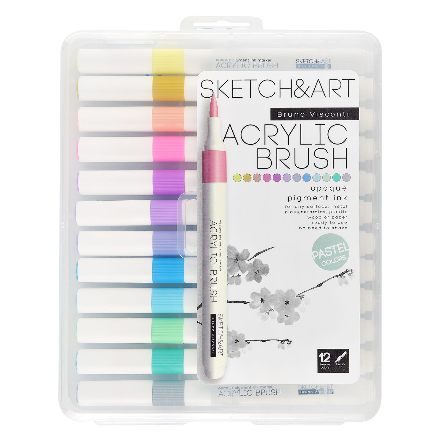 Набор маркеров акриловых  12цв. кистевидн. "Sketch and Art. Пастельные цвета" 1-4мм