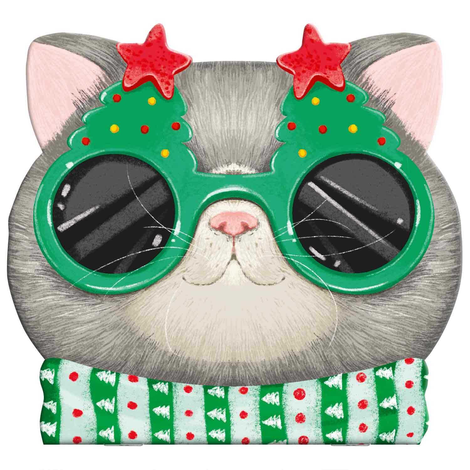 Блокнот 120*117мм  30л скоба "Новогодний серый кот" фигурная вырубка