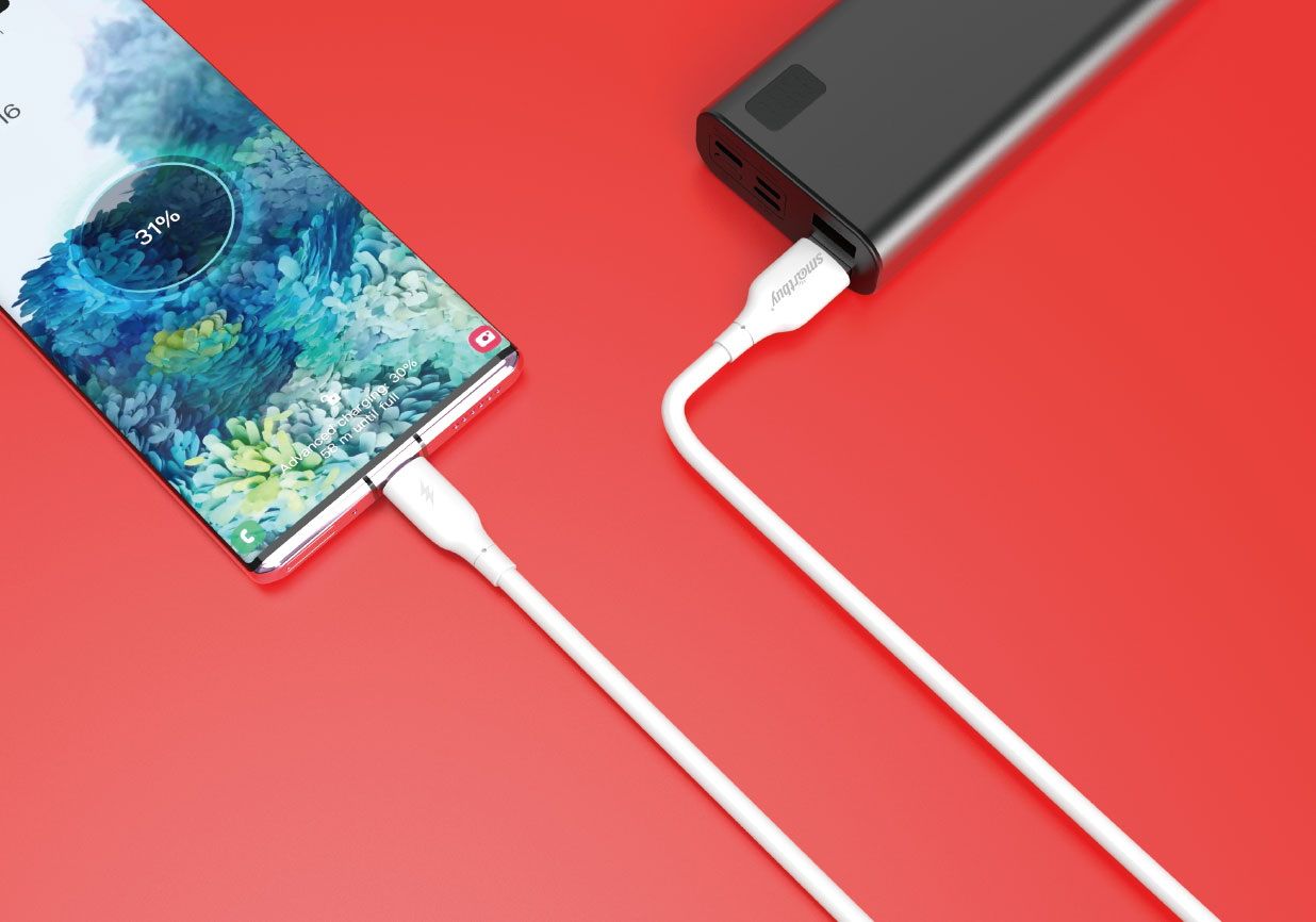 Кабель Smartbuy S25 MicroUSB для зарядки и передачи данных, белый, 3А, soarer,TPE, 1м