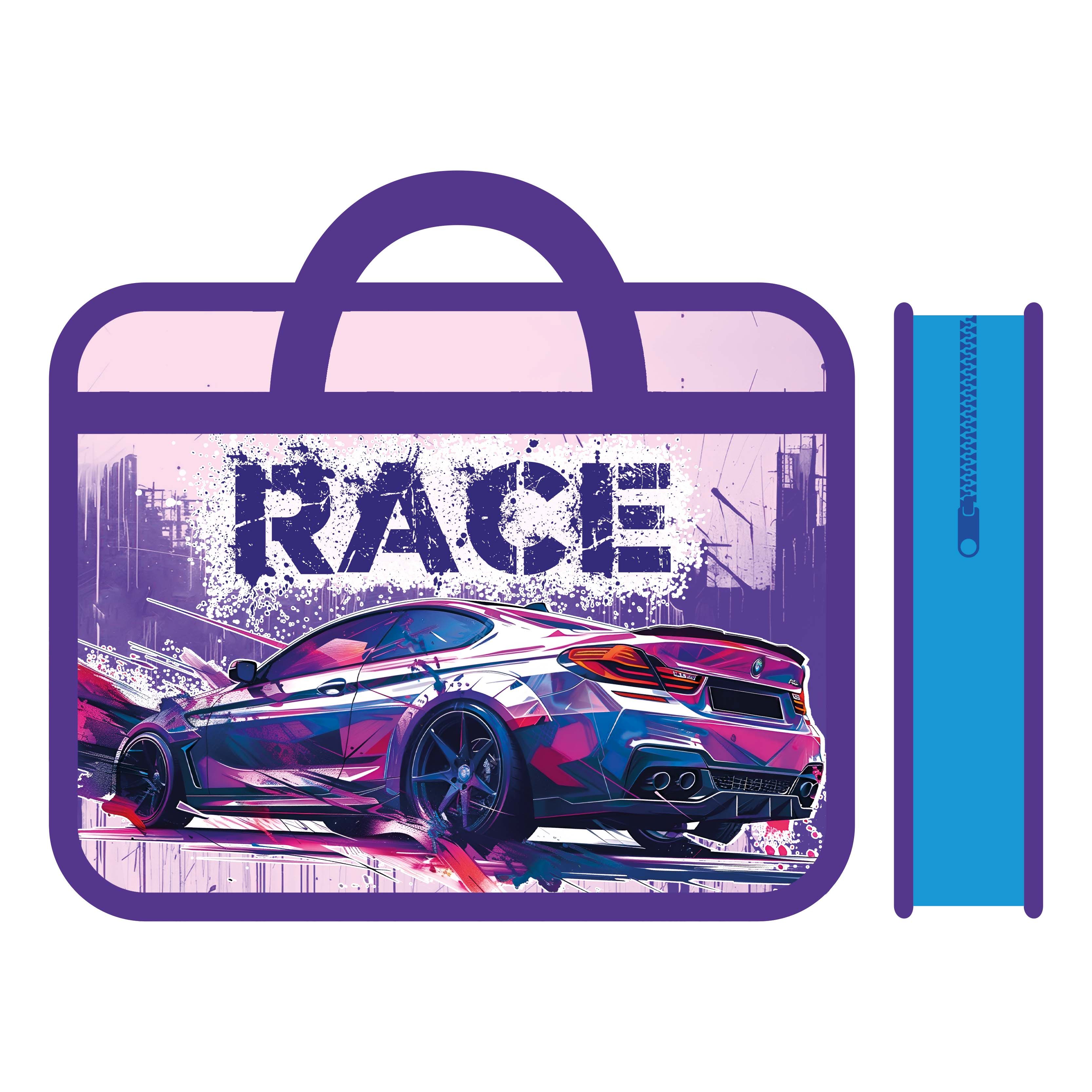 Папка А4 (330*260*75) с ручками, молния, пластик "Race"