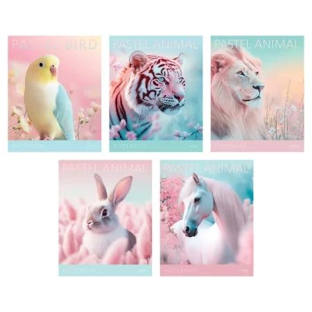 Тетрадь А5  96л кл. Hatber  пласт.обл. "Pastel Animals" 5диз.в блоке, белизна 100%