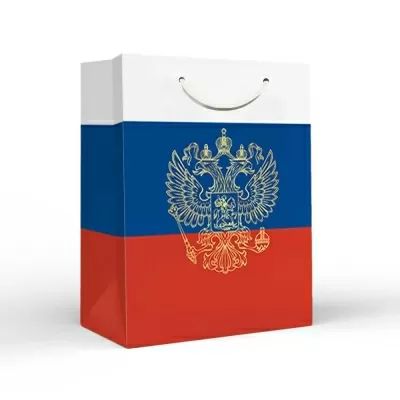 Пакет подар. бумажн. 18*23*10 см, 157гр/м2  Триколор РФ