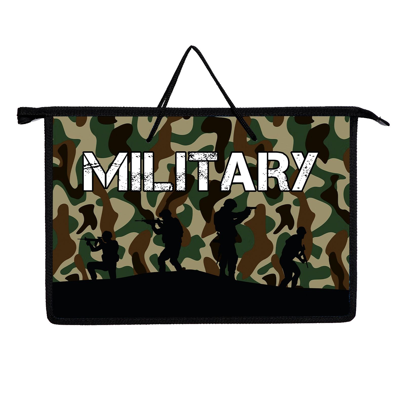 Папка А4 (335*235*55) с ручками, молния, пластик "Military"