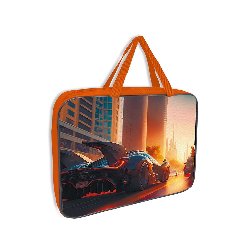 Папка А4 (335*260*60) с ручками, молния, ткань "Sunset car"