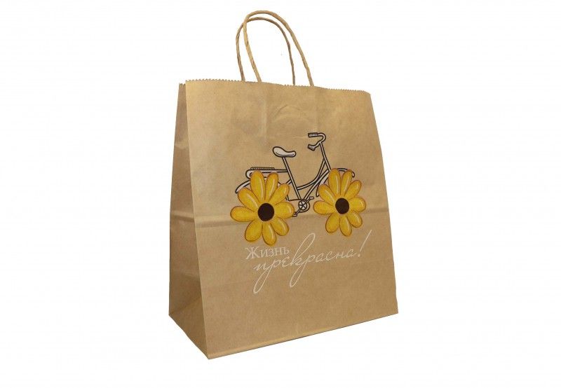 Пакет подар. бумажн. 25*22*12 см,  80 гр/м2  Жизнь прекрасна, крученые ручки