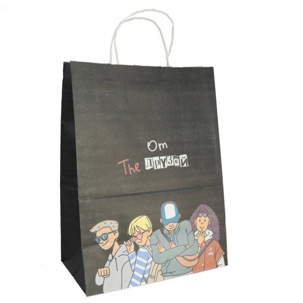 Пакет подар. бумажн. 25*22*12 см, 100 гр/м2  От друзей, крученые ручки