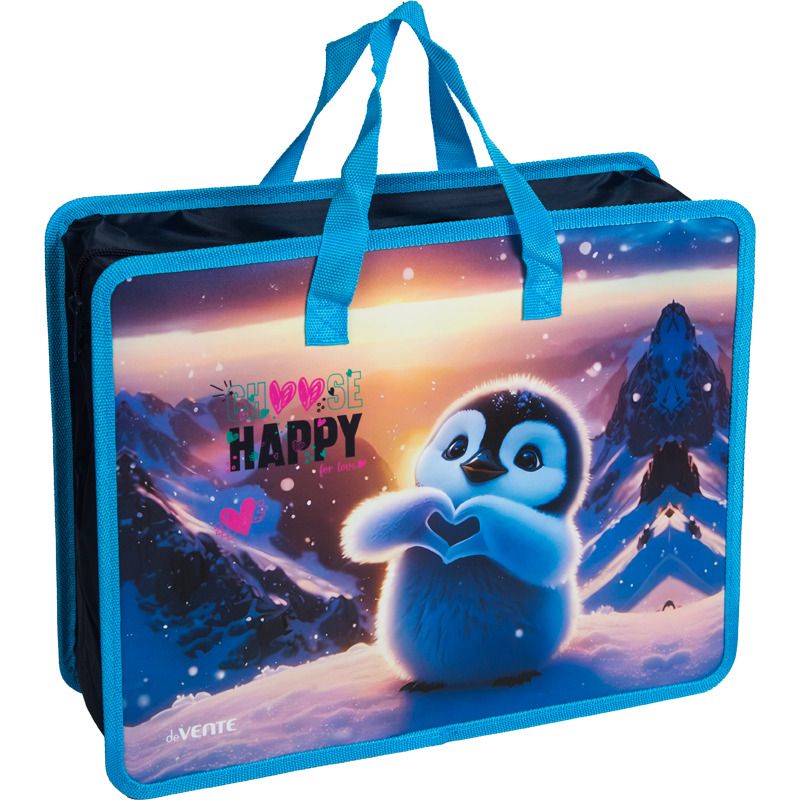 Папка А4 (335*260*100) с ручками, молния, пластик" Happy Pinguin"