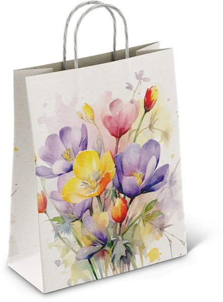 Пакет подар. бумажн. 35*26*15 см, 100 гр/м2  Крокусы, крученые ручки
