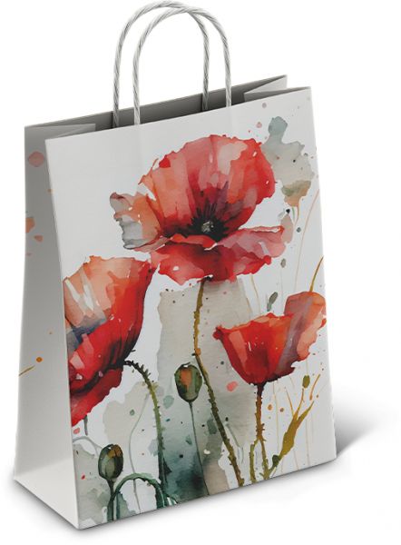 Пакет подар. бумажн. 35*26*15 см, 100 гр/м2  Маки, крученые ручки