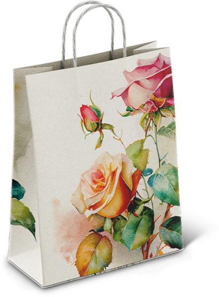 Пакет подар. бумажн. 35*26*15 см, 100 гр/м2  Розы, крученые ручки