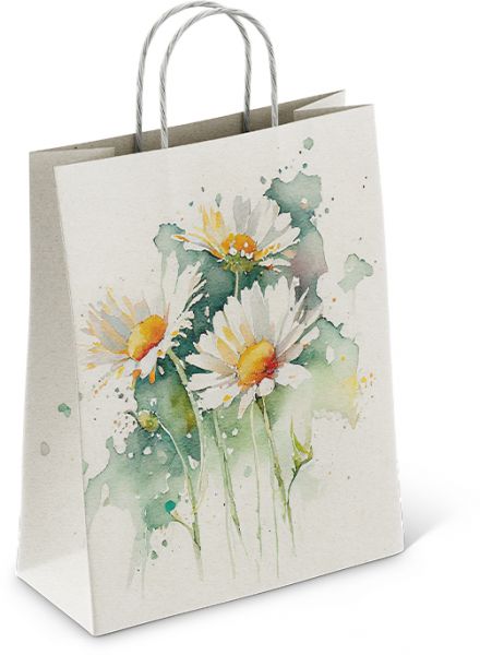 Пакет подар. бумажн. 35*26*15 см, 100 гр/м2  Ромашки, крученые ручки